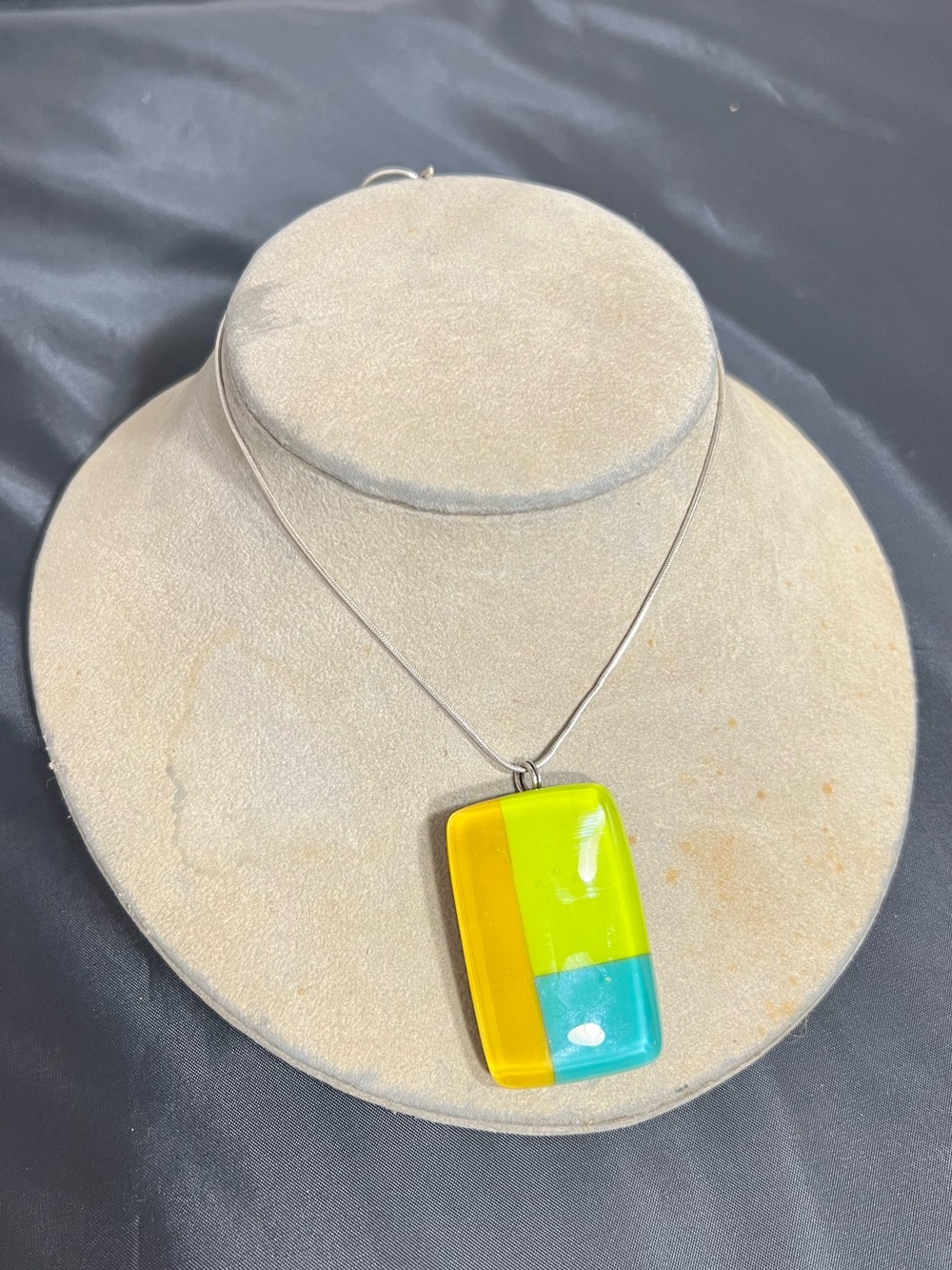Artisan Made Colorblock Mod Glass Pendant on a Silver Italy 925 Chain